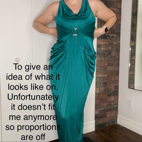 BCBGMaxAzria Teal Gown size XS - Picture 8 of 9